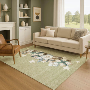 HomeRoots 10' X 14' Artichoke Green Beige Ivory Geometric Area Rug - Durable, Washable, UV Protected & Stylish! 702341
