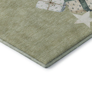 HomeRoots 10' X 14' Artichoke Green Beige Ivory Geometric Area Rug - Durable, Washable, UV Protected & Stylish! 702341