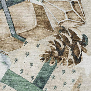 HomeRoots 5' X 8' Modern Beige, Blue & Ivory Geometric Washable Area Rug with UV Protection & Durability 702343