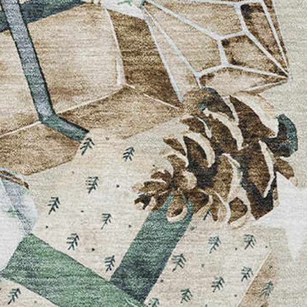 HomeRoots 5' X 8' Modern Beige, Blue & Ivory Geometric Washable Area Rug with UV Protection & Durability 702343