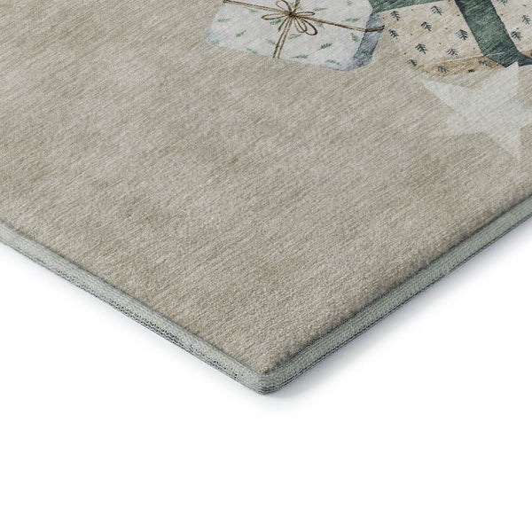 HomeRoots 8' Washable Round Rug in Beige, Blue & Ivory – Durable, Stain-Resistant, UV Protected for Busy Homes! 702344