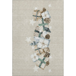 HomeRoots 8' X 10' Modern Beige Blue Ivory Geometric Washable Area Rug with UV Protection & Non-Slip Backing 702345