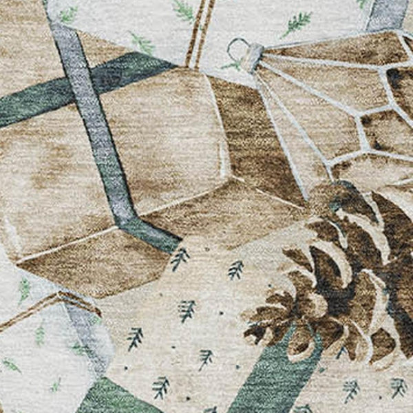HomeRoots 8' X 10' Modern Beige Blue Ivory Geometric Washable Area Rug with UV Protection & Non-Slip Backing 702345