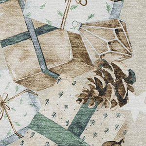 HomeRoots 8' X 10' Modern Beige Blue Ivory Geometric Washable Area Rug with UV Protection & Non-Slip Backing 702345