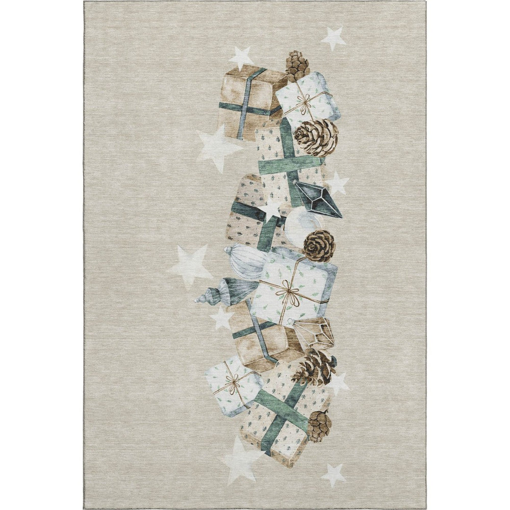 HomeRoots 9' X 12' Washable Beige Blue Ivory Geometric Area Rug with UV Protection for Stylish Living Spaces 702346