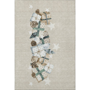 HomeRoots 9' X 12' Washable Beige Blue Ivory Geometric Area Rug with UV Protection for Stylish Living Spaces 702346