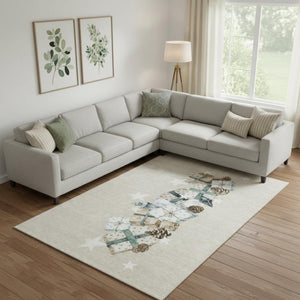 HomeRoots 10' x 14' Stylish Beige Blue Ivory Geometric Area Rug - Washable, UV Protected, Perfect for Homes! 702347