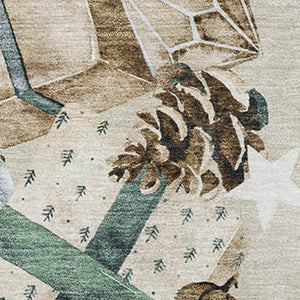 HomeRoots 10' x 14' Stylish Beige Blue Ivory Geometric Area Rug - Washable, UV Protected, Perfect for Homes! 702347