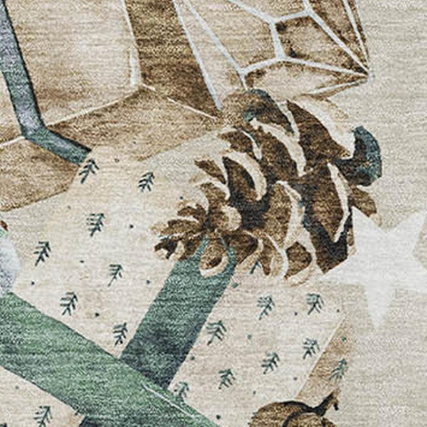 HomeRoots 10' x 14' Stylish Beige Blue Ivory Geometric Area Rug - Washable, UV Protected, Perfect for Homes! 702347