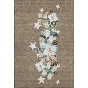 HomeRoots 5' X 8' Modern Geometric Washable Area Rug in Brown, Blue & Ivory - UV Protection & Easy Care! 702349