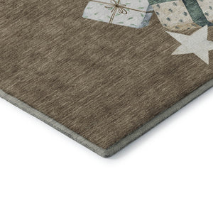 HomeRoots 5' X 8' Modern Geometric Washable Area Rug in Brown, Blue & Ivory - UV Protection & Easy Care! 702349