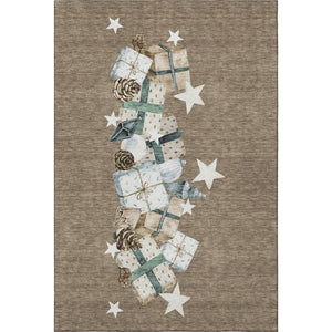 HomeRoots 5' X 8' Modern Geometric Washable Area Rug in Brown, Blue & Ivory - UV Protection & Easy Care! 702349