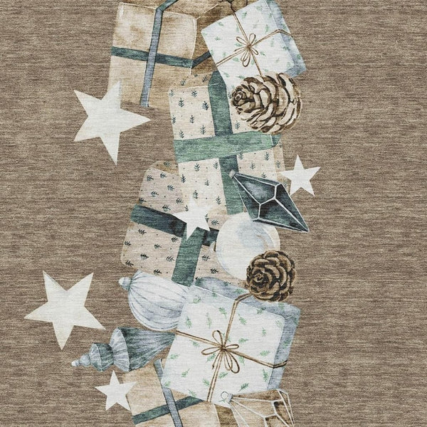 HomeRoots 8' X 10' Geometric Washable Area Rug in Brown, Blue & Ivory - Durable, UV-Protected for Busy Homes 702351