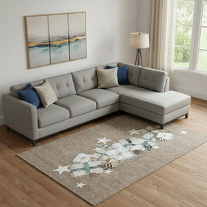 HomeRoots 9' X 12' Stylish Brown, Blue & Ivory Washable Geometric Area Rug with UV Protection for Homes 702352
