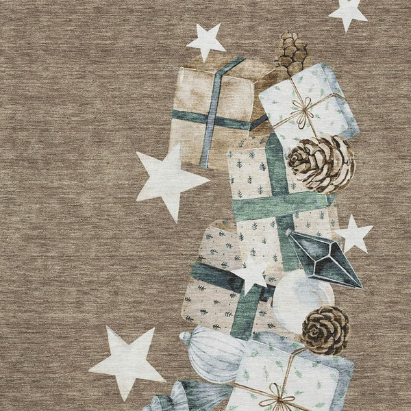 HomeRoots 9' X 12' Stylish Brown, Blue & Ivory Washable Geometric Area Rug with UV Protection for Homes 702352