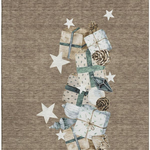 HomeRoots 9' X 12' Stylish Brown, Blue & Ivory Washable Geometric Area Rug with UV Protection for Homes 702352