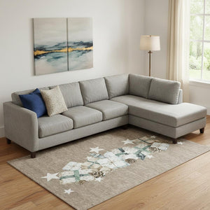 HomeRoots 10' X 14' Washable Geometric Area Rug in Brown, Blue & Ivory - UV Protected, Durable & Stylish! 702353