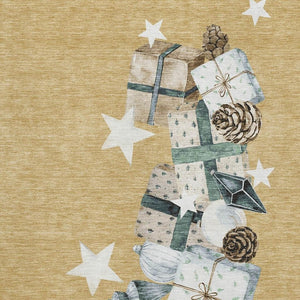 HomeRoots 5' X 8' Stylish Gold Blue Ivory Geometric Washable Area Rug with UV Protection for Busy Homes 702355