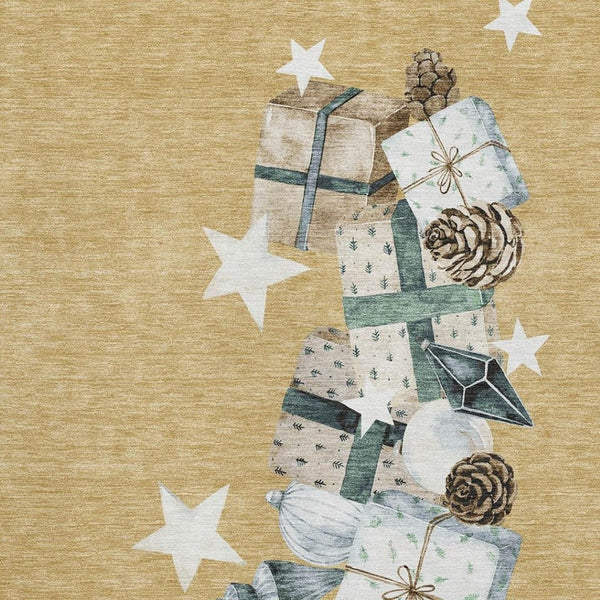 HomeRoots 5' X 8' Stylish Gold Blue Ivory Geometric Washable Area Rug with UV Protection for Busy Homes 702355