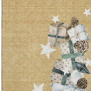 HomeRoots 8' X 10' Stylish Gold Blue Ivory Geometric Area Rug - Washable, UV Protected, Pet & Kid Friendly! 702357