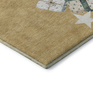 HomeRoots 9' X 12' Stylish Gold, Blue & Ivory Geometric Washable Area Rug with UV Protection for Modern Spaces 702358