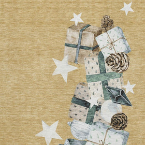 HomeRoots 9' X 12' Stylish Gold, Blue & Ivory Geometric Washable Area Rug with UV Protection for Modern Spaces 702358