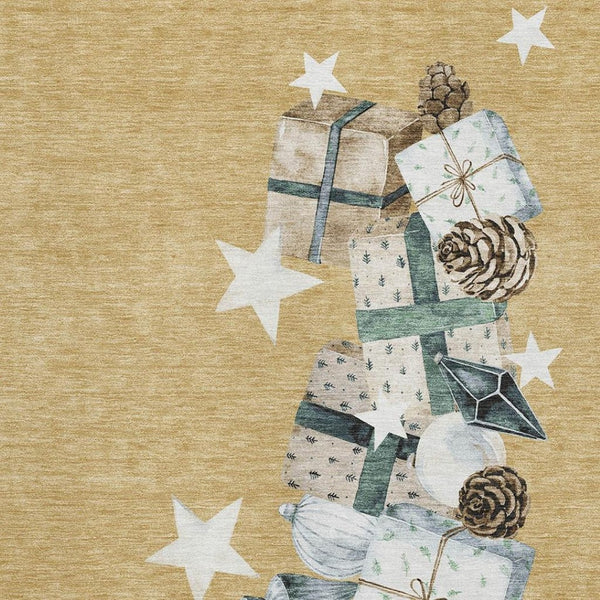 HomeRoots 9' X 12' Stylish Gold, Blue & Ivory Geometric Washable Area Rug with UV Protection for Modern Spaces 702358