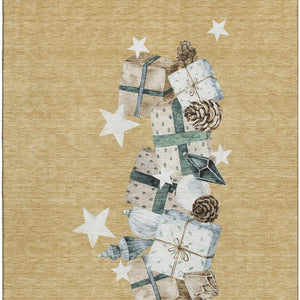 HomeRoots 9' X 12' Stylish Gold, Blue & Ivory Geometric Washable Area Rug with UV Protection for Modern Spaces 702358