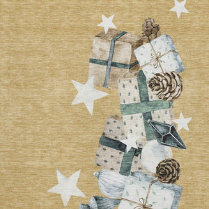 HomeRoots 10' Modern Geometric Area Rug in Gold, Blue & Ivory - Washable, UV Protected, Durable Design for Homes 702359