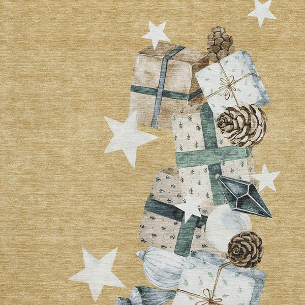 HomeRoots 10' Modern Geometric Area Rug in Gold, Blue & Ivory - Washable, UV Protected, Durable Design for Homes 702359