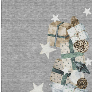 HomeRoots 5' X 8' Modern Gray Beige Blue Geometric Washable Area Rug with UV Protection for High Traffic Homes 702361