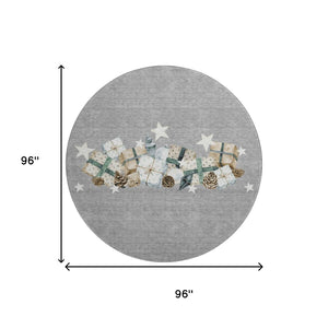 HomeRoots 8' Round Geometric Washable Rug in Gray, Beige & Blue - UV-Protected, Family-Friendly & Stylish! 702362