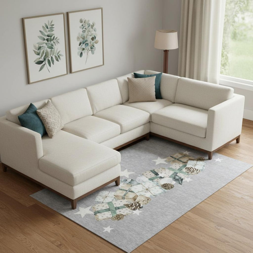 HomeRoots 9' X 12' Stylish Gray Beige Blue Geometric Washable Area Rug with UV Protection for Busy Homes 702364