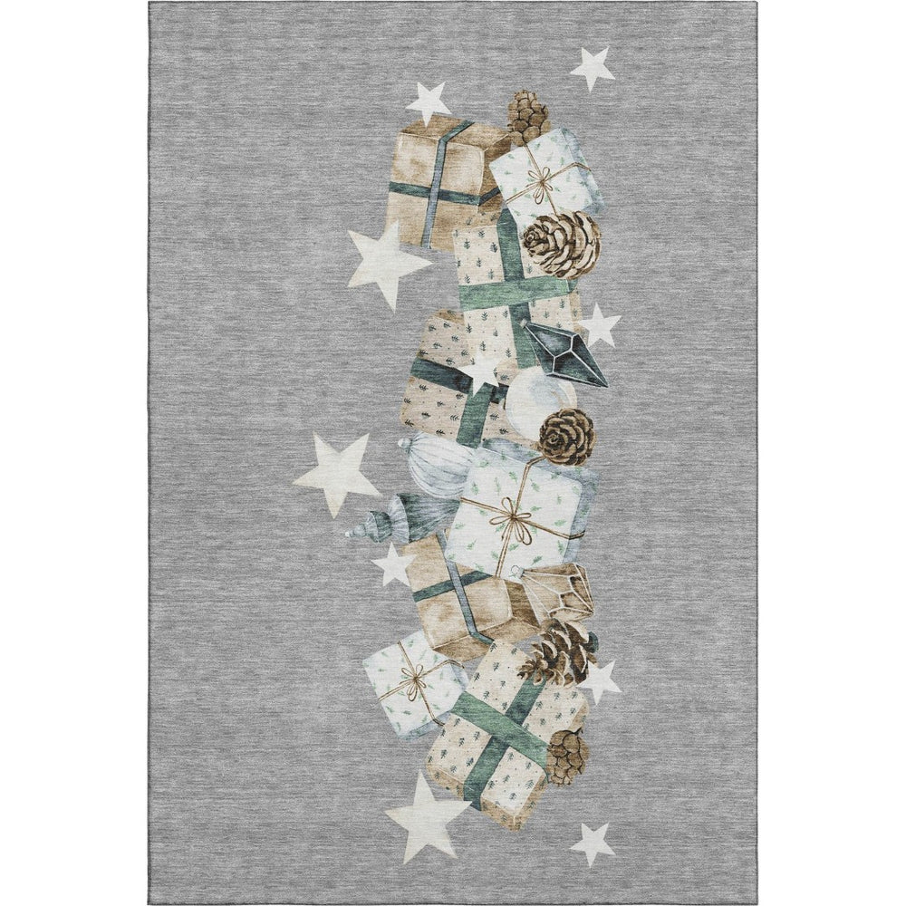 HomeRoots 9' X 12' Stylish Gray Beige Blue Geometric Washable Area Rug with UV Protection for Busy Homes 702364
