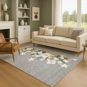 HomeRoots 10' Geometric Washable Area Rug in Gray Beige & Blue - UV Protected for High Traffic Spaces! 702365