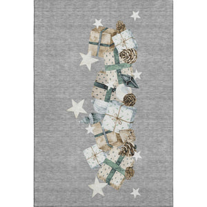 HomeRoots 10' Geometric Washable Area Rug in Gray Beige & Blue - UV Protected for High Traffic Spaces! 702365