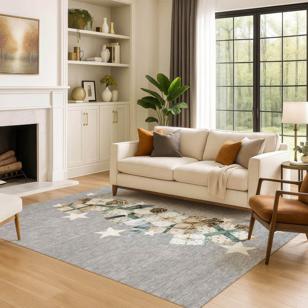 HomeRoots 10' Geometric Washable Area Rug in Gray Beige & Blue - UV Protected for High Traffic Spaces! 702365