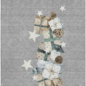 HomeRoots 10' Geometric Washable Area Rug in Gray Beige & Blue - UV Protected for High Traffic Spaces! 702365