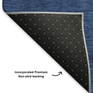 HomeRoots 9' X 12' Stylish Navy Blue Beige Ivory Geometric Area Rug - Washable, UV Protected & Pet Friendly! 702370