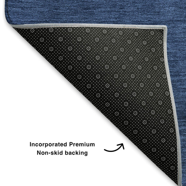 HomeRoots 9' X 12' Stylish Navy Blue Beige Ivory Geometric Area Rug - Washable, UV Protected & Pet Friendly! 702370