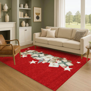 HomeRoots 5' X 8' Geometric Washable Area Rug in Red, Beige & Ivory – UV Protected, Durable & Stylish Decor 702373