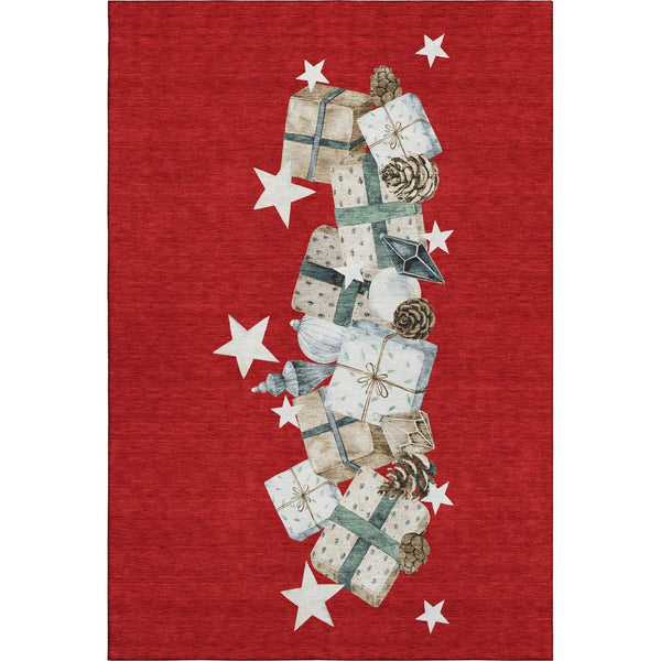 HomeRoots 5' X 8' Geometric Washable Area Rug in Red, Beige & Ivory – UV Protected, Durable & Stylish Decor 702373