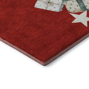 HomeRoots 5' X 8' Geometric Washable Area Rug in Red, Beige & Ivory – UV Protected, Durable & Stylish Decor 702373
