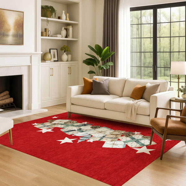 HomeRoots 5' X 8' Geometric Washable Area Rug in Red, Beige & Ivory – UV Protected, Durable & Stylish Decor 702373