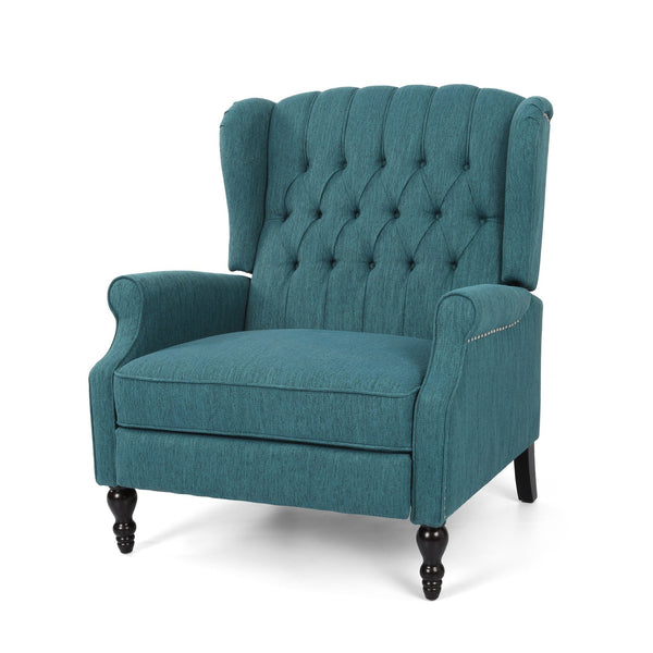 English Elm Christopher Knight Home® - Push Back Recliner Chair with Nailhead Trim and Tufted Wingback, Oversized Pushback Lounge Comfort Teal 64257.00T