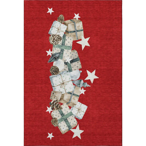HomeRoots 9' X 12' Washable Geometric Area Rug in Red, Beige & Ivory - UV Protected, Stain Resistant & Stylish 702376