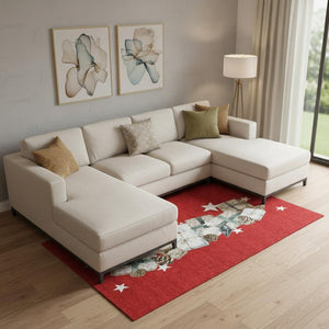 HomeRoots 10' Geometric Washable Area Rug in Red, Beige & Ivory - Durable, UV-Protected for Modern Spaces 702377