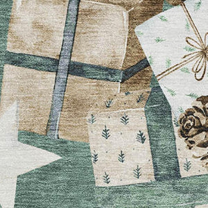 HomeRoots 5' X 8' Modern Geometric Pale Aqua Beige Gray Area Rug - Washable, Stain-Resistant, UV Protected! 702379