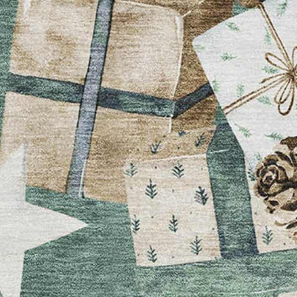 HomeRoots 5' X 8' Modern Geometric Pale Aqua Beige Gray Area Rug - Washable, Stain-Resistant, UV Protected! 702379