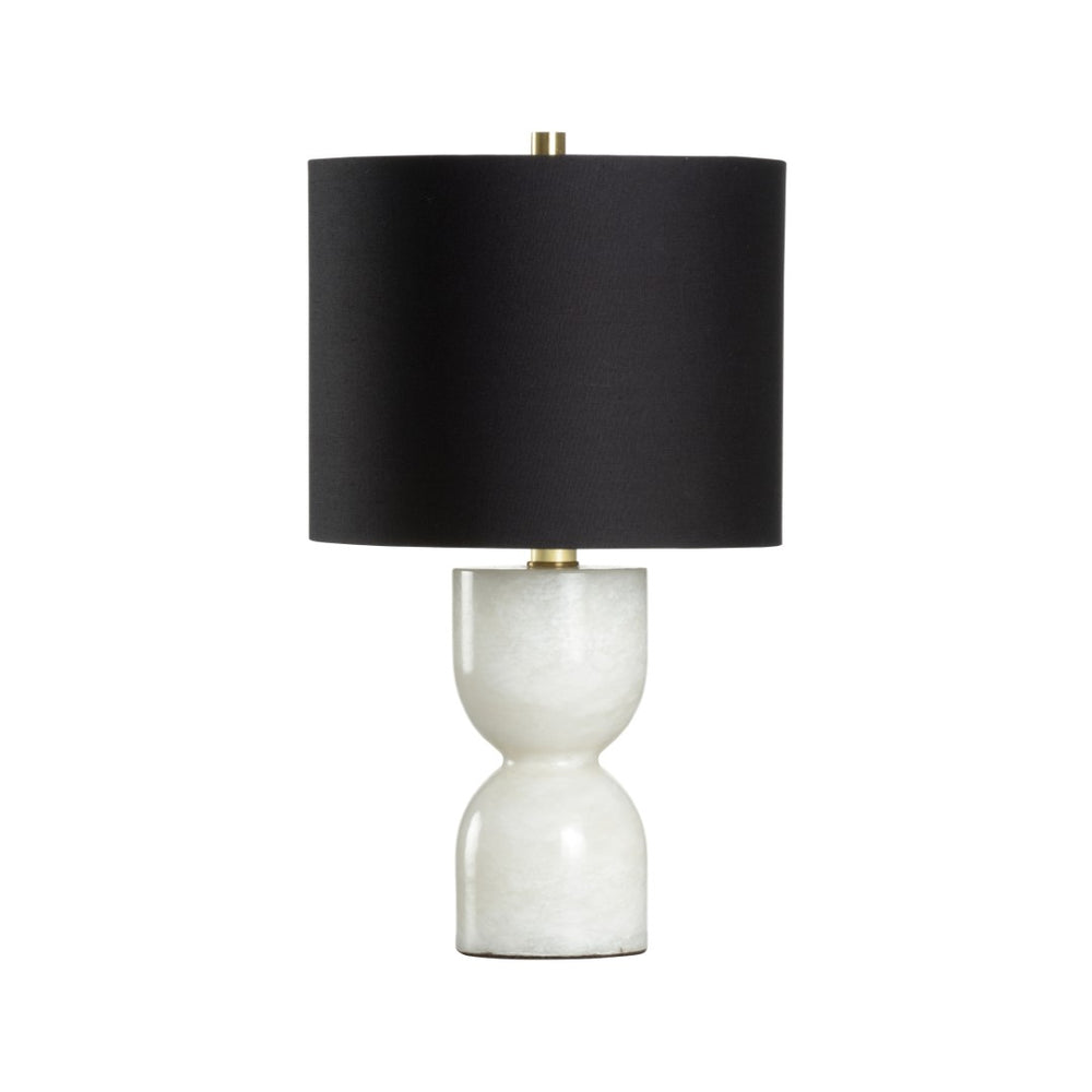 Chelsea House Blanche Stacked Marble Lamp With Matte Black Fabric Shade — 17.5" Minimalist Table Lamp, Veined Elegance 70238-2